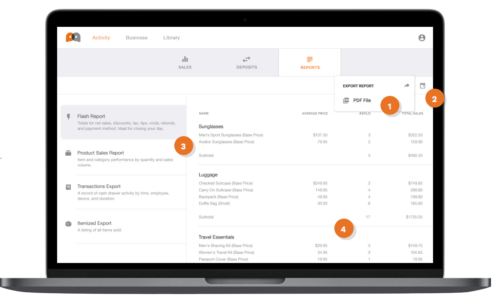 PayAnywhere Inside Reports screen PayAnywhere Inside Reports screen
