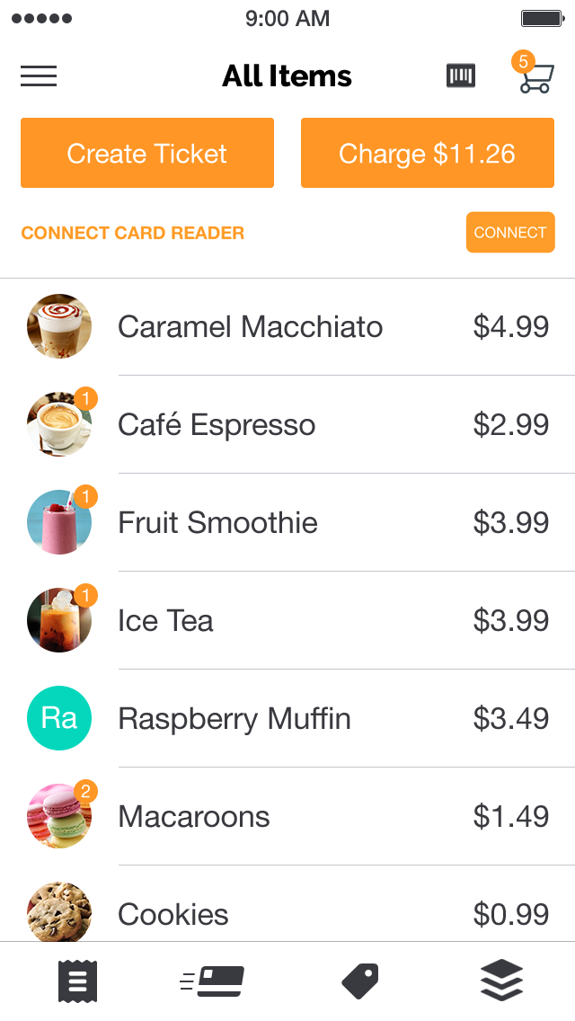 Payanywhere Inventory screen