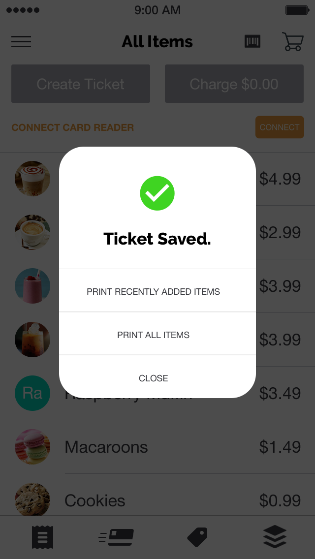 Payanywhere Ticket Saved screen